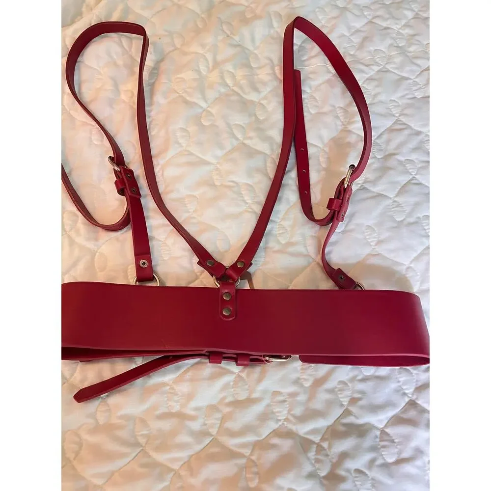NWT Jewel & Clara red faux leather suspender harness belt adjustable body belt